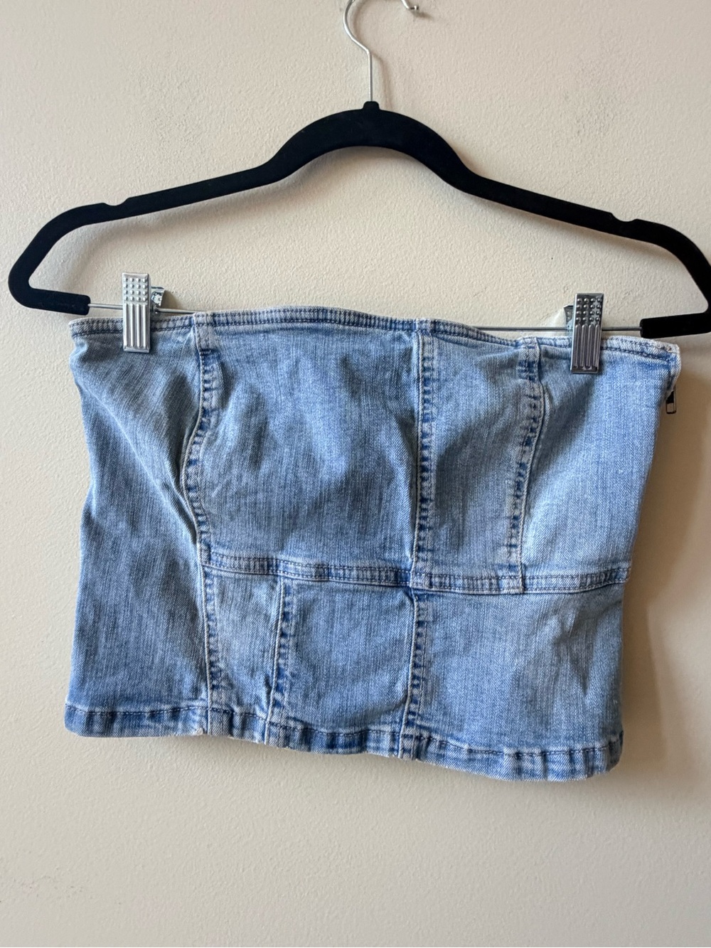 Zara Light Wash Denim Strapless Bustier